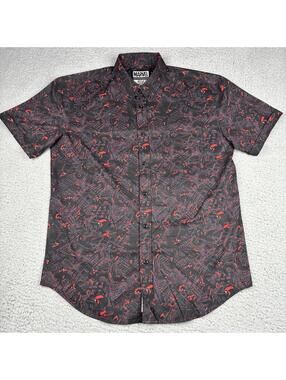 Marvel x RSVLTS KUNUFLEX Button Down Shirt Men’s Large Black Red AOP